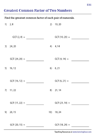Gcf Of Two Numbers Worksheets