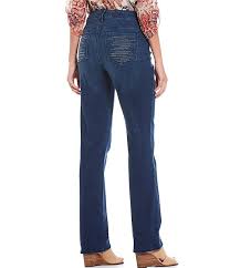 Nydj Petite Size Marilyn Straight Leg Back Pocket Embroidered Detail Jeans