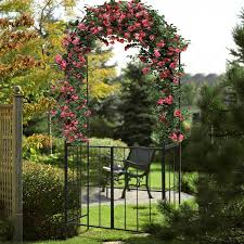 Garden Arch Arbor Trellis With Gate Patio Plant Stand Archway Black Costway