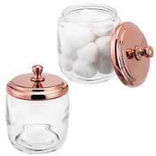 How many acrylic bathroom vanity canisters are there? Clear Rose Gold Rounds Metrodecor Mdesign Bathroom Vanity Storage Organizer Canister Jars For Q Tips Balls Cotton Swabs Bath Salts Makeup Sponges Pack Of 2 Bathroom Canisters Home Kitchen Tennesseegreenac Com