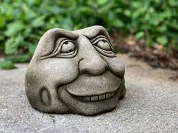 Funny Face Figurine Cement Creepy Face