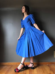 Vtg 80s Laura Ashley Blue Dress