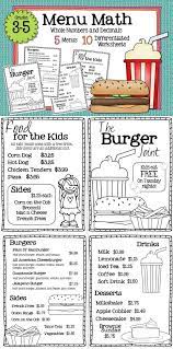 Included in this money math printable pack: Math Menus Bundle 4th 5th Math Printables Money Math Printable Math Worksheets
