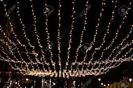 Christmas Lights Hanging In Mid Air In Pazardzhik Bulgaria