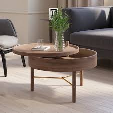 Modern Round Wood Rotating Tray Coffee