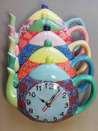 Tea Pot Clock Flora Country Style