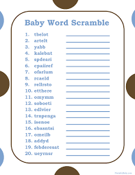 Printable Baby Shower Word Scramble Game