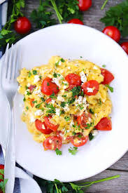 olive oil scrambled eggs with feta and