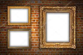 Red Brick Wall With Blank Frames Stock