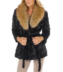 Frr Sculptured Fur Coat Black Mink Fur With Raccoon Fur Collar