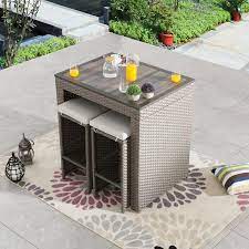 Patio Festival 5 Piece Outdoor Rattan Bar Dining Set In Brown Gray