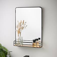 Black Mirror With Wooden Shelf
