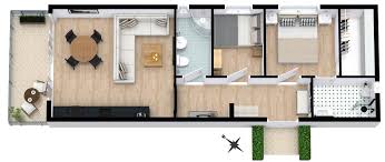 Narrow 2 Bedroom Floor Plan With Balcony