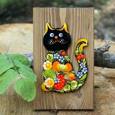 Cat Wall Decor With Fl Pattern On