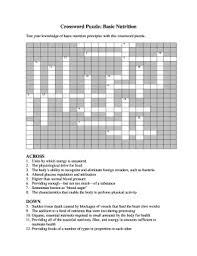 nutrition crossword puzzle answer key