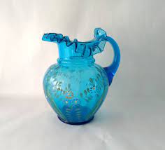 Antique Fenton Art Glass Blue Ruffled