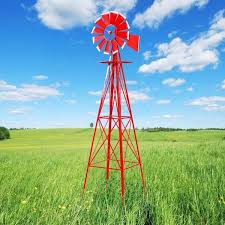 Red Metal Decorative Windmill