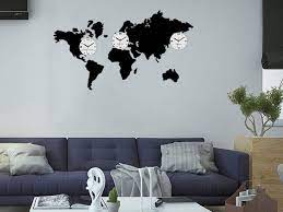 Big Wall Clock World Map 3 Time Zones