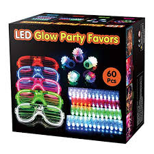 Battop 60 Pack Led Light Up Toys Party Favors Bulk Glow In The Dark Party Supplies For Adults Kids Neon Party School Event With 50 Finger Lights 5 Jelly Rings 5 Flashing Glasses
