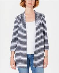 Sport Striped 3 4 Sleeve Open Front Jacket Created For Macys