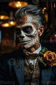 man with striking sugar skull makeup