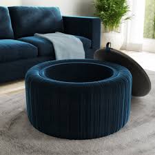 Powell calypso rectangle console table. Navy Blue Velvet Ottoman Storage Pouffe With Glass Top Coffee Table Clio Buyitdirect Ie
