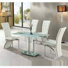 glass dining table white dining chairs