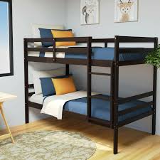 wooden twin bunk beds with ladder and