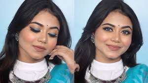 blue saree affordable makeup tutorial
