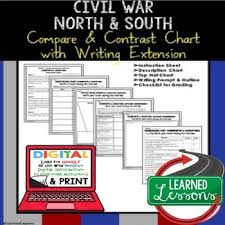 Civil War North And South Compare And Contrast And Writing Extension Activity