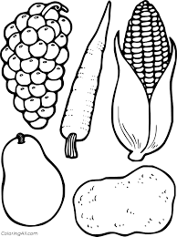 Fourth page of printable fruits and vegetable coloring for kids. Thanksgiving Fruits And Vegetables Coloring Page Coloringall