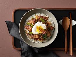 pork belly on top of poached egg