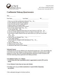 makeup questionnaire template fill