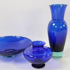 3 Pieces Of Cobalt Blue Glass Vase