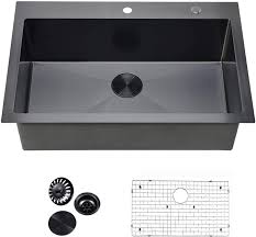 Measure the sink width by placing your tape measure at the back edge of the sink (closest to the kitchen faucet) and stretching it across the sink basin to the front edge. Buy Vccucine Kitchen Sink 33 X 22 Inch Modern Square Single Bowl Stainless Steel Basin Two Hole Black Drop In Topmount Kitchen Sink 18 Gauge Metal Laundry Sink With Strainer Online In Turkey B08vn7pd3f