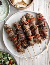 souvlaki beef shish kebabs ahead of thyme