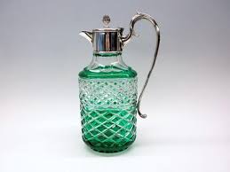 Vintage Green Overlay Cut Glass Pitcher
