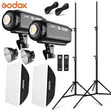 Godox 2x Sl150w Studio Photo Accessories Flash Lighting Kit 5600k Led Video Light Lamp 2x Softbox 60x90cm 2x Light Stand Leather Bag