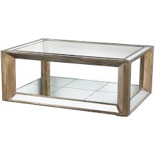 distressed wood glass mirrored coffee table