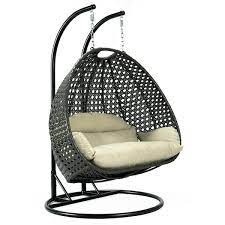 leisuremod charcoal wicker hanging 2 person egg swing chair taupe