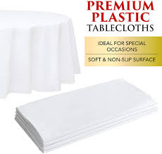 5ft and 6ft stretch spandex table covers offer an excellent foundation for a fabulous table linen setting. Buy 4 White Premium Round Plastic Tablecloth 84 Plastic Table Cloth Disposable Tablecloths White Tablecloths Plastic Table Cover Paper Tablecloths For Bbq Party Fine Dining Wedding Outdoor Online In Turkey B085fx62td