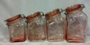 vint crownford pink glass jars