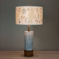Ceramic And Wood Table Lamp With Large Drum Shade In Field