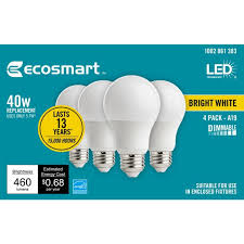 Ecosmart 40 Watt Equivalent A19 Dimmable Energy Star Led Light Bulb Bright White 4 Pack Walmart Com Walmart Com