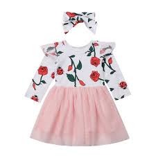 Toddler Kids Baby Girl Long Sleeve Flower Tulle Tutu Party Dress Clothes