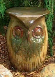 Ceramic Owl Garden Stool 19 Hx12 Wx14