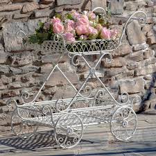 Two Tier Iron Flower Push Cart In
