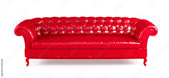 Red Quilted Leather Sofa Isolated On