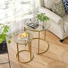 Modern Gold Nesting Coffee Table Set Azheruol Tempered Glass Side 2
