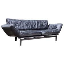 Vintage Convertible Black Leather Sofa